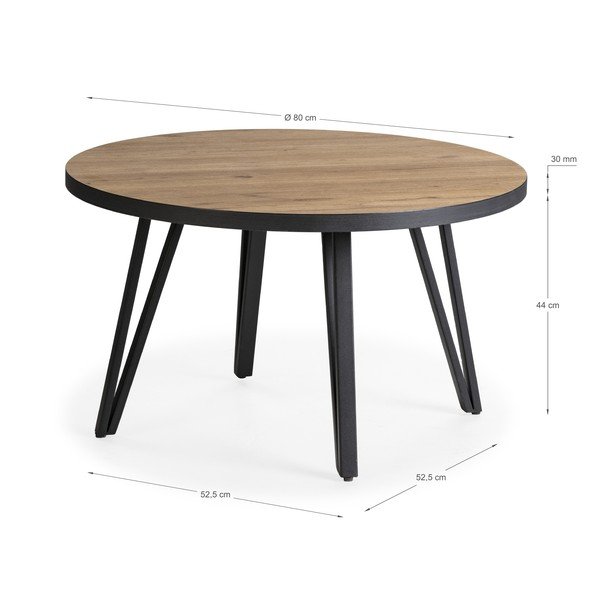 Măsuță de cafea neagră/în culoare naturală rotundă cu blat cu aspect de lemn de stejar ø 80 cm Sindi – Marckeric-image-3