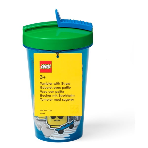 Pahar cu capac verde și pai LEGO® Iconic, 500 ml, albastru-image-1