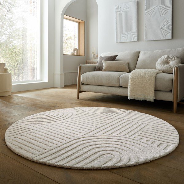 Covor fildeș țesut manual rotund din lână ø 160 cm Zen Garden – Flair Rugs-image-1