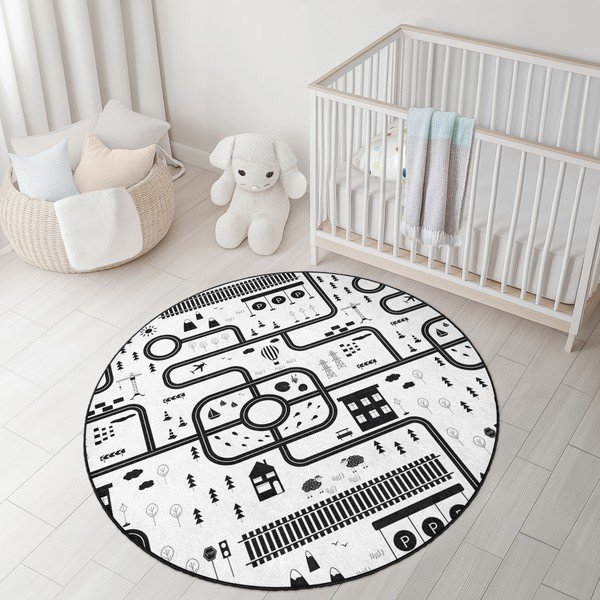 Covor de joacă pentru copii alb-negru lavabil ø150 cm In My Town – Mila Home-image-3