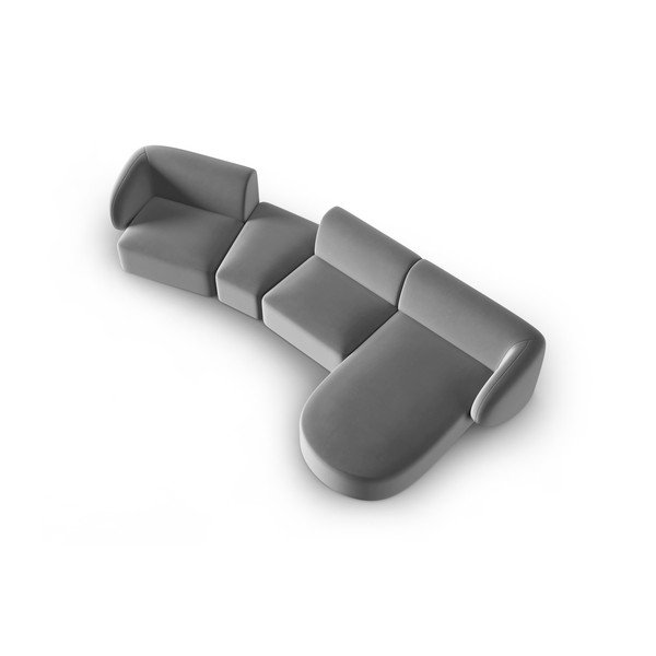 Colțar gri cu tapițerie din catifea (cu colț pe partea dreaptă, cu șezlong) Paolo – Milo Casa-image-1