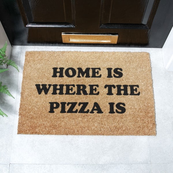 Covoraș de intrare din fibre de nucă de cocos 40x60 cm Home Is Where the Pizza Is – Artsy Doormats-image-2
