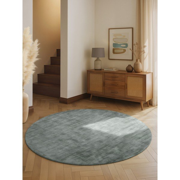 Covor albastru deschis țesut manual rotund din viscoză ø 120 cm Noemi – Vikosa-image-1
