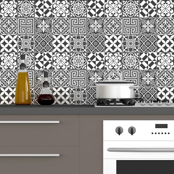 Set 60 autocolante de perete Ambiance Tiles Traditional Shade of Gray, 15 x 15 cm