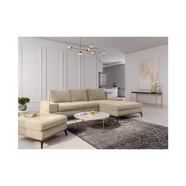 Colțar extensibil cu șezlong pe partea dreaptă Windsor & Co Sofas Planet, bej-image-1