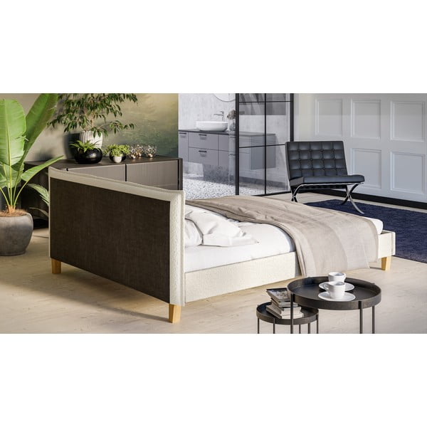 Pat matrimonial crem cu tăblie și  somieră 160x200 cm Tina – Ropez-image-3