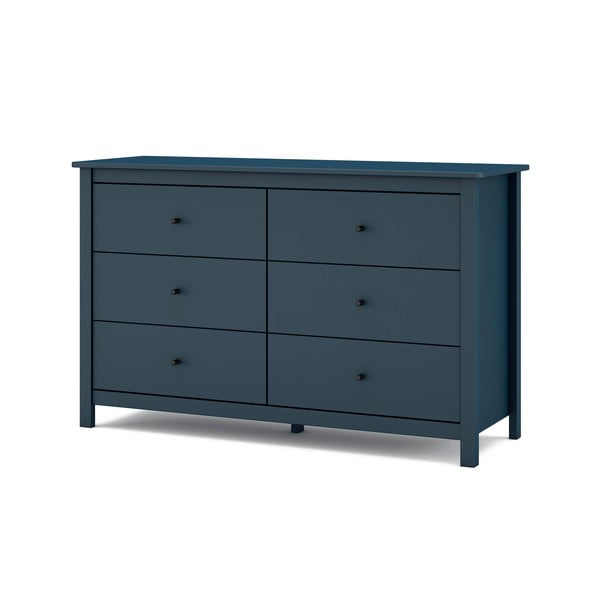 Comodă albastru-închis joasă din lemn masiv de pin 130x80 cm Misti – Marckeric-image-2