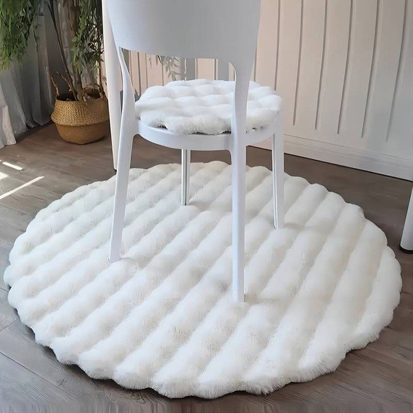 Covor alb lavabil rotund ø 80 cm Bubble White – Mila Home-image-1