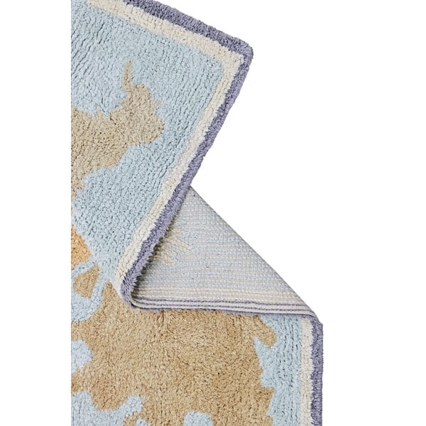 Covor de joacă pentru copii albastru-bej, lavabil, țesut manual din bumbac 70x100 cm Mini Worldmap – Lorena Canals-image-3