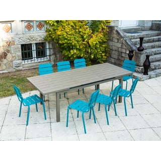 Set de dining pentru grădină albastru/maro din aluminiu pentru opt persoane Typon - Ezeis