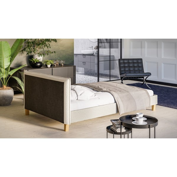 Pat matrimonial crem cu tăblie și  somieră 140x200 cm Tina – Ropez-image-3