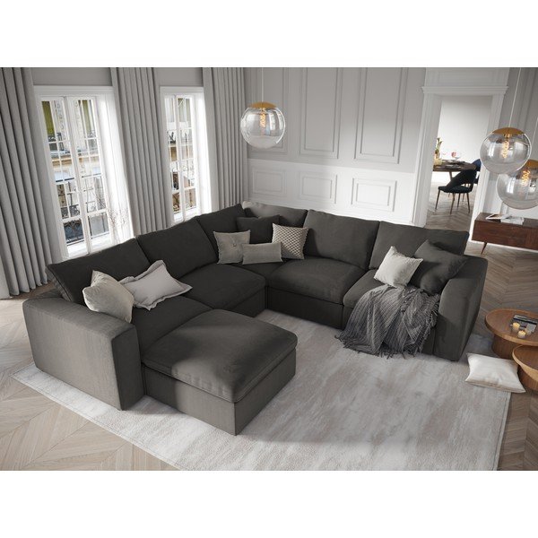 Modul reversibil de colț cu tapițerie din catifea pentru canapea Windsor & Co Sofas Galaxy, maro închis-image-4