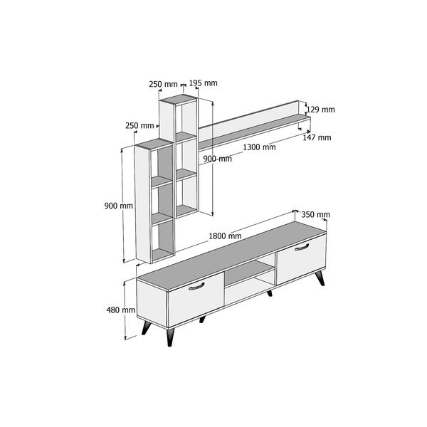 Set mobilier TV alb/cu aspect de lemn de pin 180x48 cm Veronica - Kalune Design-image-4