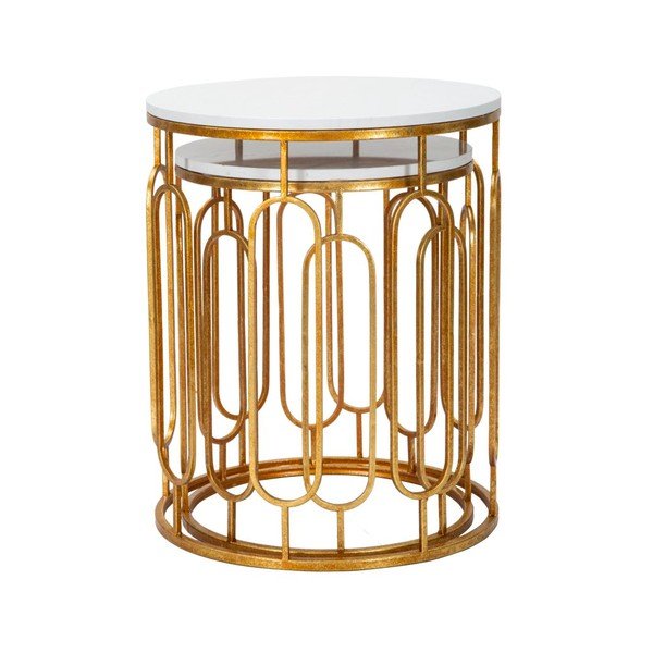Măsuțe auxiliare 2 buc. rotunde cu blat cu aspect de marmură ø 46 cm Tory – Mauro Ferretti-image-2