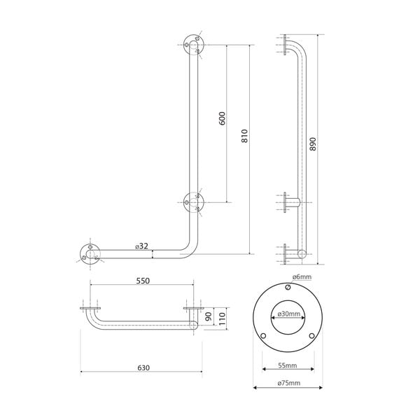 Mâner de siguranță pentru baie de montat pe perete din oțel 63 cm Handicap Right – Sapho-image-2