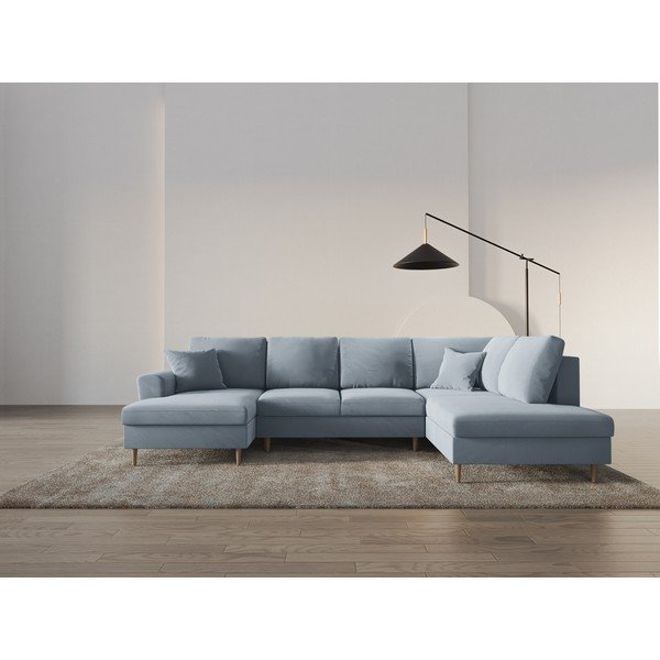 Colțar albastru deschis extensibil, cu spațiu de depozitare cu tapițerie din catifea (cu colț pe partea dreaptă-în formă de "U") Kyoto – Cosmopolitan Design-image-2