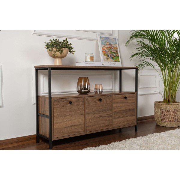 Masă consolă în culoare naturală închisă cu aspect de lemn de nuc 29,5x120 cm Solace – Kalune Design-image-1