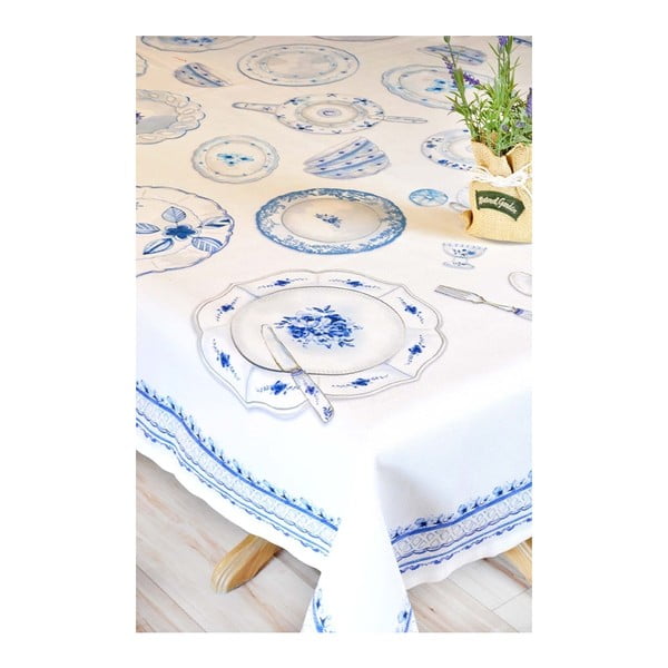  Față de masă The Mia Shabby Plates, 140 x 230 cm, alb - albastru