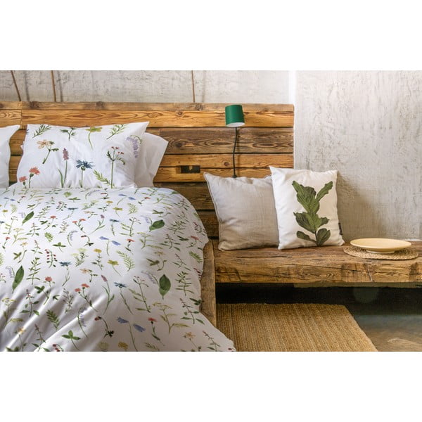 Lenjerie de pat alb-verde din bumbac satinat pentru pat de o persoană 140x200 cm – Butter Kings-image-1