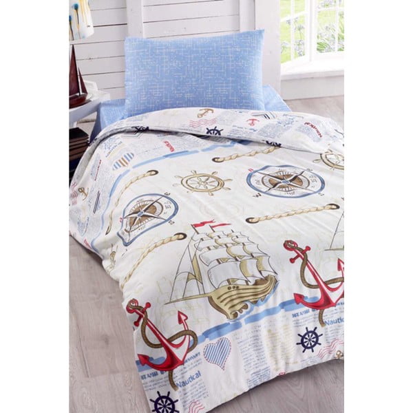 Lenjerie de pat cu cearșaf pentru pat single Pure Cotton Marina, 160 x 220 cm