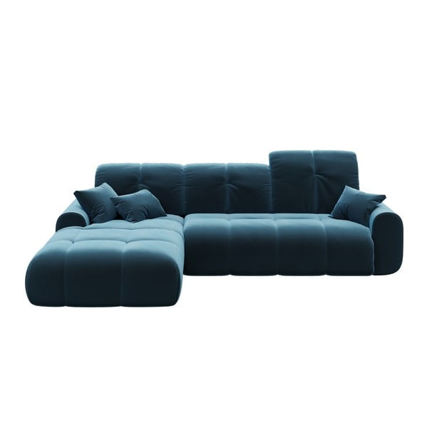 Canapea extensibilă din catifea cu șezlong pe partea stângă devichy Tous, albastru închis