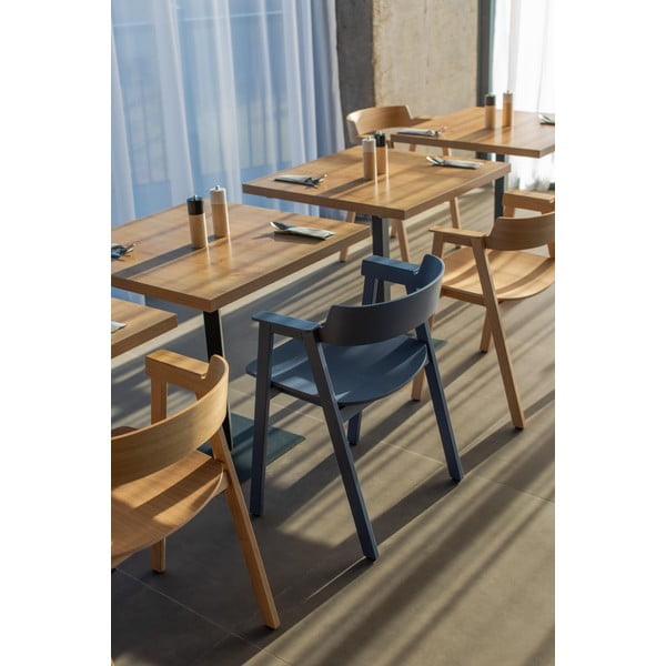 Scaun de dining albastru cu cotiere din lemn de stejar Flip – Gazzda-image-4