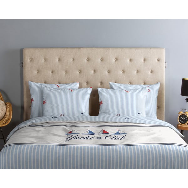 Lenjerie de pat albă-albastră din bumbac pentru pat de o persoană 140x200 cm Yachtclub – Good Morning-image-2