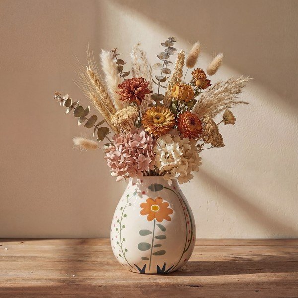 Vază crem din gresie pictată manual (înălțime 17 cm) Taza – Bloomingville-image-1