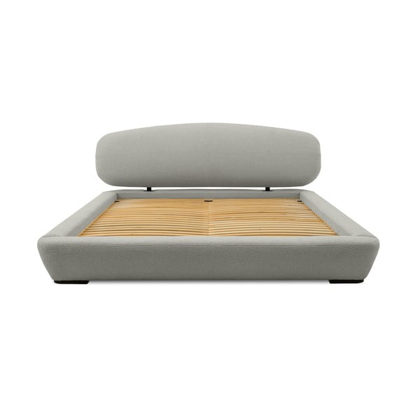 Pat matrimonial gri deschis tapițat cu somieră 160x200 cm Odette – Scandic-image-3