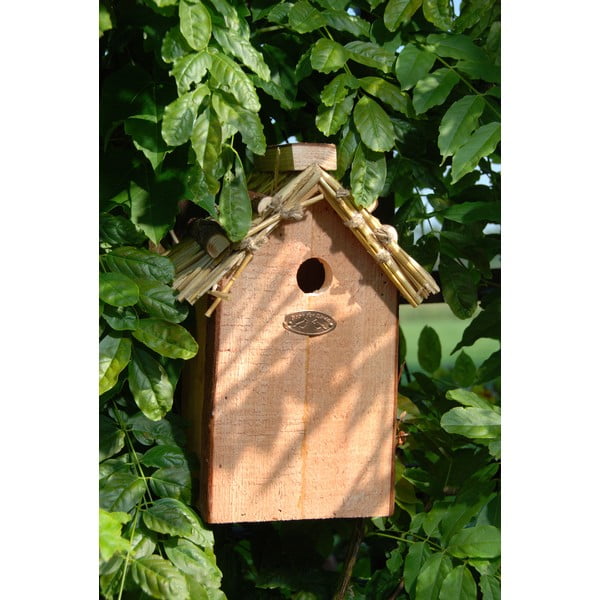 Căsuță din lemn de pin și acoperiș din paie pentru păsări Esschert Design Antik, înălțime 27 cm-image-2