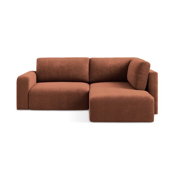 Colțar teracotă extensibil/cu spațiu de depozitare cu tapițerie din chenille (cu colț pe partea dreaptă/în formă de ”L”) Kona – Makamii