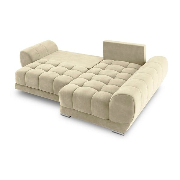 Colțar extensibil cu tapițerie de catifea și șezlong pe partea dreaptă Windsor & Co Sofas Nuage, bej-image-4
