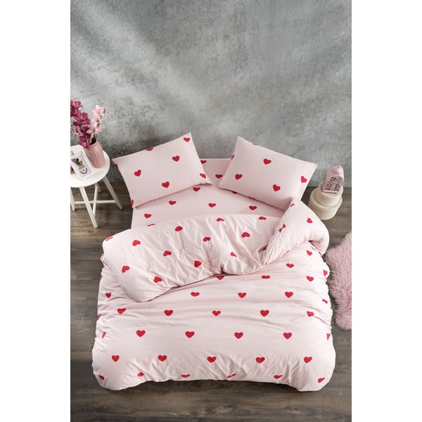 Lenjerie de pat roz pentru pat de o persoană, extinsă cu cearceaf inclus, cu 3 piese 160x220 cm Red Heart – Mila Home-image-3