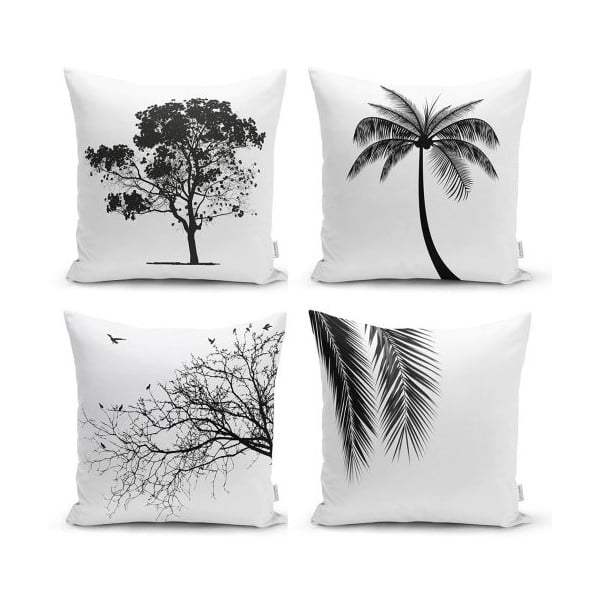 Set 4 fețe de pernă decorative Minimalist Cushion Covers Black and White, 45 x 45 cm