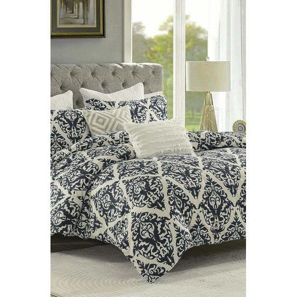 Lenjerie de pat neagră/bej din bumbac ranforcé pentru pat dublu/extinsă cu cearceaf inclus/cu 4 piese 200x220 cm Damask – Mila Home-image-1