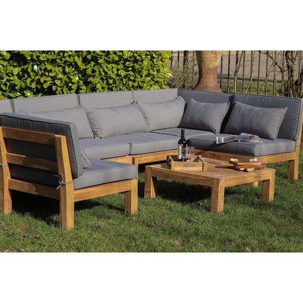 Set mobilier de grădină gri din lemn de tec pentru 6 persoane Aruba - HSM collection-image-1