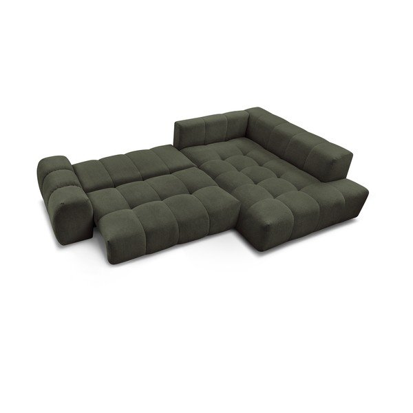 Colțar verde extensibil/cu spațiu de depozitare cu tapițerie din chenille (cu colț pe partea dreaptă/în formă de ”L”) Everest – Bobochic Paris-image-4