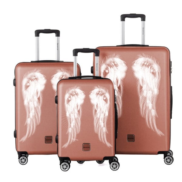 Set 3 trolere cu roți Berenice Wings, roz prăfuit
