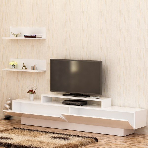 Set comodă TV și 2 etajere perete Zena Home Lucca, alb-image-3
