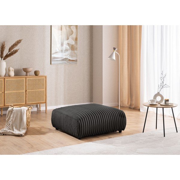 Taburet gri închis cu tapițerie din catifea reiată Justin – Ropez-image-1