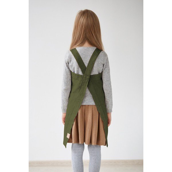 Șorț din in pentru copii Linen Tales Pinafore, 60 x 34 cm, verde închis-image-1
