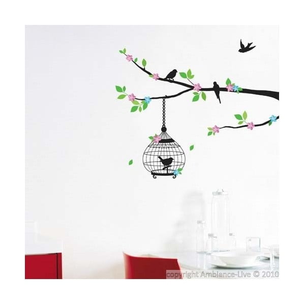 Autocolant Ambiance Flowering Tree With Birds