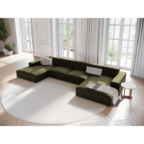 Colțar modular kaki cu tapițerie din catifea (în formă de "U") Jodie – Micadoni -image-1