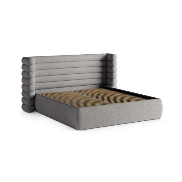 Pat matrimonial gri tapițat cu spațiu de depozitare cu somieră 160x200 cm Mount – Micadoni -image-3