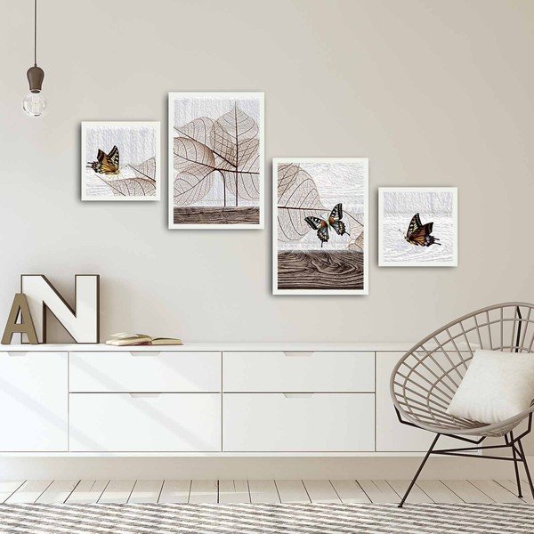 Tablou din mai multe piese Leaves and Butterfly, 136 x 75 cm-image-1