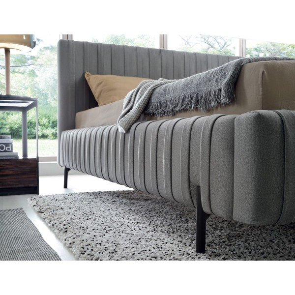 Pat matrimonial gri tapițat cu spațiu de depozitare cu somieră 160x200 cm Plissa – ELTAP-image-4