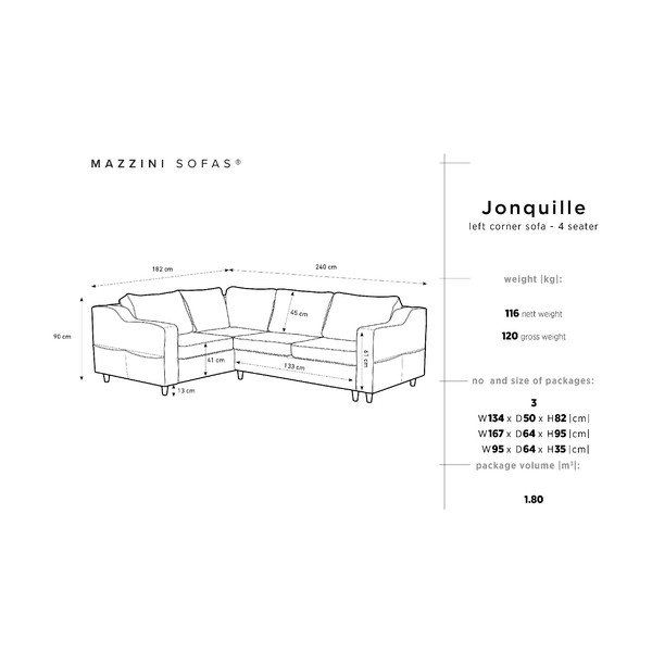Canapea extensibilă cu 4 locuri Mazzini Sofac Jonquille, pe partea stângă, maro închis-image-3