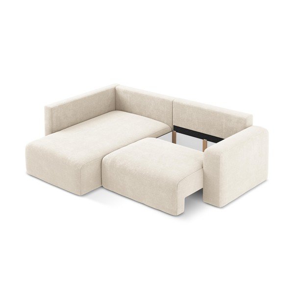 Colțar crem extensibil/cu spațiu de depozitare cu tapițerie din chenille (cu colț pe partea stângă/în formă de ”L”) Kona – Makamii-image-4