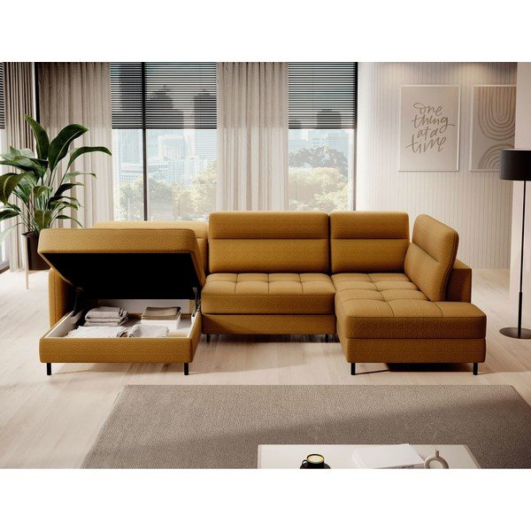 Colțar galben extensibil/cu spațiu de depozitare cu tapițerie din catifea (cu colț pe partea dreaptă/în formă de "U") Berrto – ELTAP-image-3