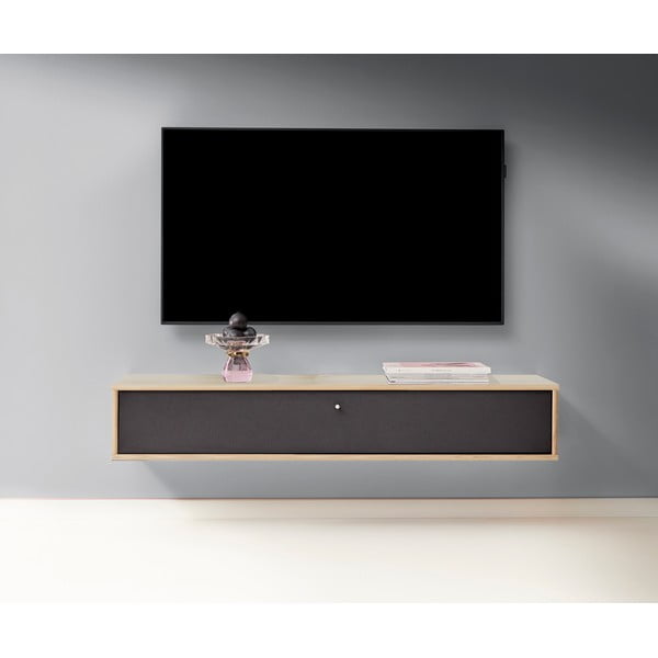 Comodă TV neagră/în culoare naturală cu aspect de lemn de stejar 133x22 cm Mistral – Hammel Furniture-image-1